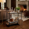 Natural and Black Iron And Reclaimed Wood Rolling Bar Cart With Wine Storage