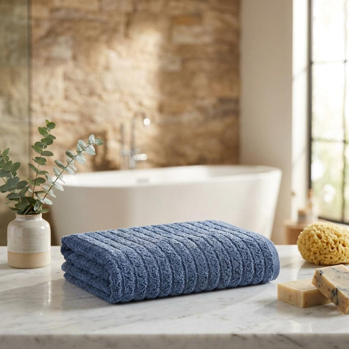 Navy Blue Geometric Turkish Cotton 27" X 54" Bath Towel