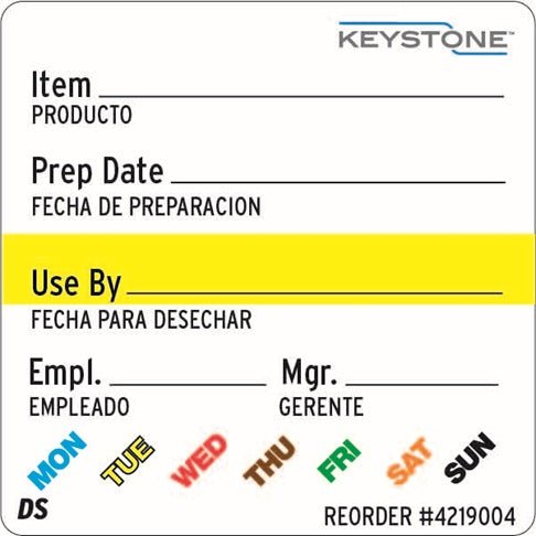 New 2" x 2" Dissolvable Keystone 4219004 Universal Food Label Roll of 750 - Falcon Restaurant Supply - 1