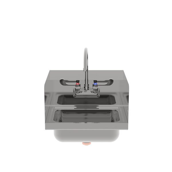 New Atosa SH17SD 17" Stainless Hand Sink w/ Side Splashes, Wrist Blade Handle & 8" Backsplash