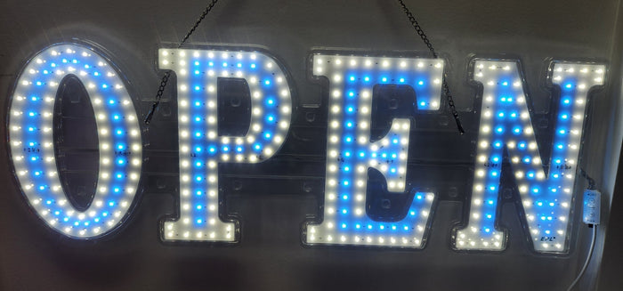 New Blue & White Themed LED Open Sign - Falcon Restaurant Supply - 1