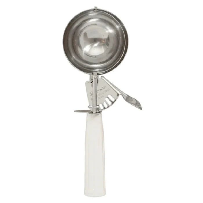New Browne Disher, Standard Size, 6, 4.86oz/144ml, w/White Handle, Stainless (573306) - Falcon Restaurant Supply - 1