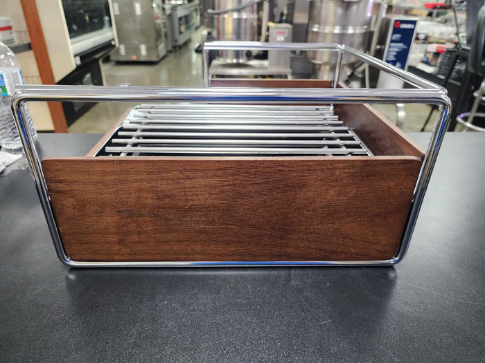 New Cal - Mil Mid - Century Walnut Butane Range Frame with Chrome Accents - Falcon Restaurant Supply - 3