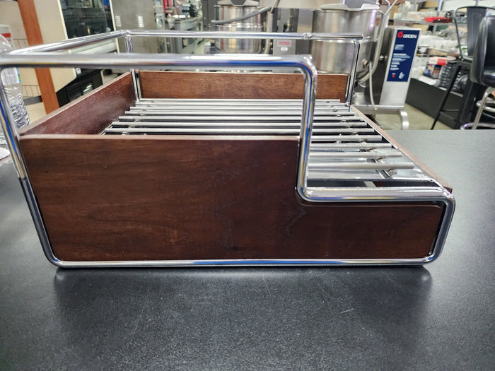 New Cal - Mil Mid - Century Walnut Butane Range Frame with Chrome Accents - Falcon Restaurant Supply - 4