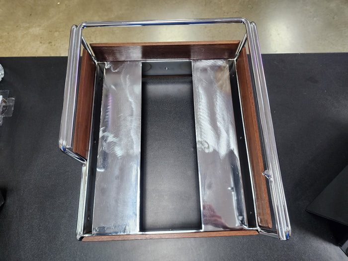 New Cal - Mil Mid - Century Walnut Butane Range Frame with Chrome Accents - Falcon Restaurant Supply - 5
