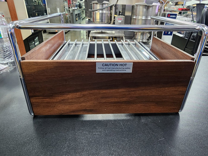 New Cal - Mil Mid - Century Walnut Butane Range Frame with Chrome Accents - Falcon Restaurant Supply - 6