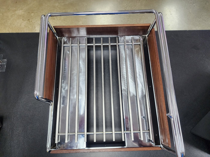 New Cal - Mil Mid - Century Walnut Butane Range Frame with Chrome Accents - Falcon Restaurant Supply - 7