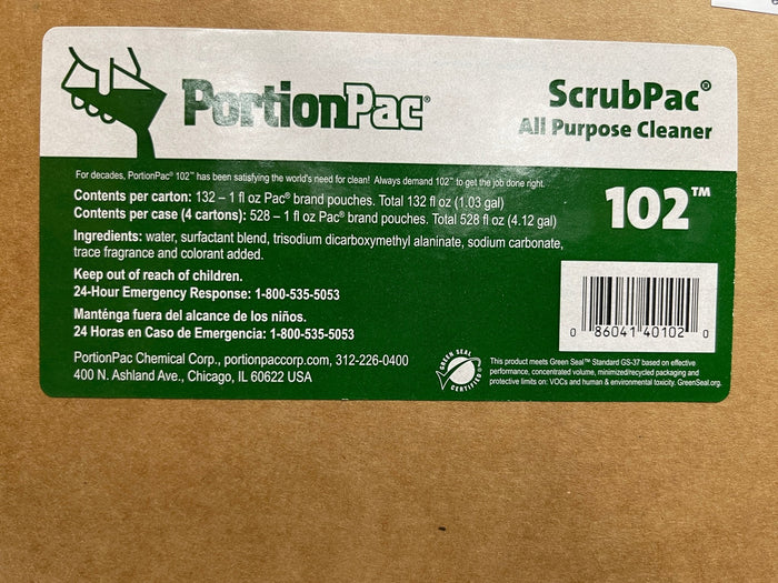 New Carton of PortionPac 102 All Purpose Cleaner 132 - 1oz Packs - Falcon Restaurant Supply - 1