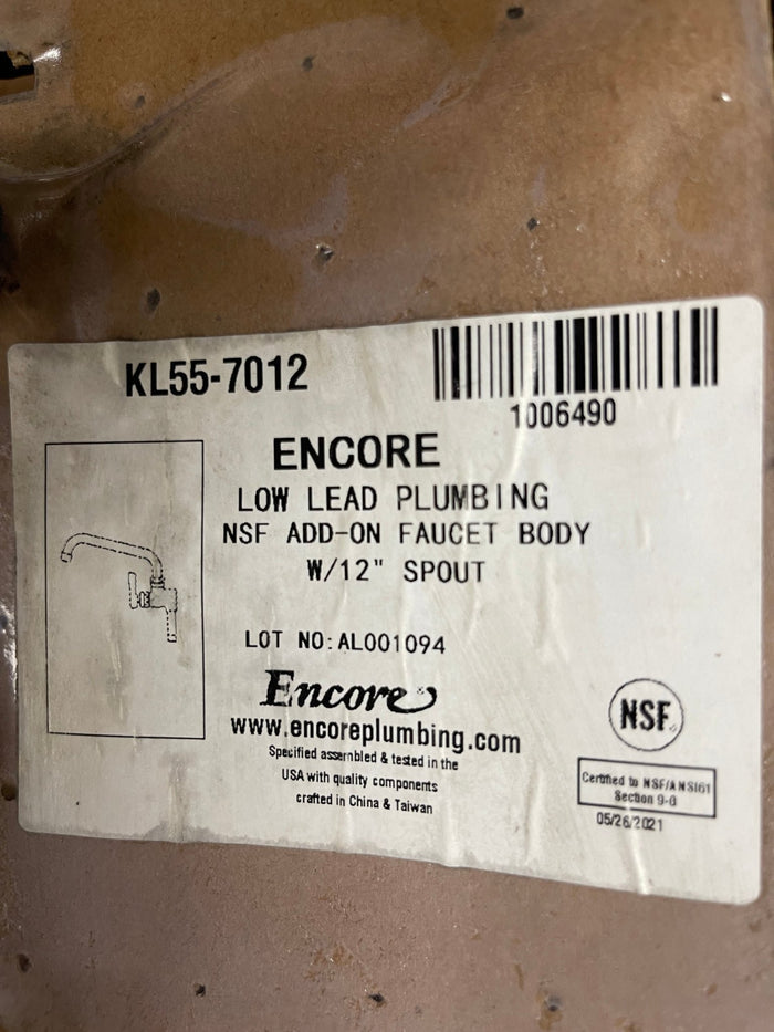 New Encore KL55 - 7012 Add - On Pre - Rinse Faucet, Plated Chrome, 12" Swing Spout - Falcon Restaurant Supply - 3