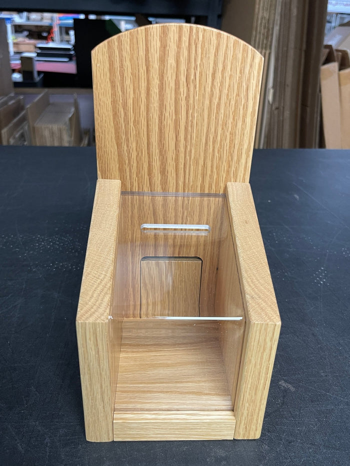 New Wooden Donation Tip Collection Container Box with Lock and Clear View Window - Falcon Restaurant Supply - 1