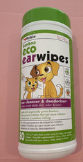 Petkin Bamboo Eco Ear Wipes canister with green lid, 80 count