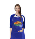 Woman wearing the blue Plush Puppy Pro-Grooming Apron