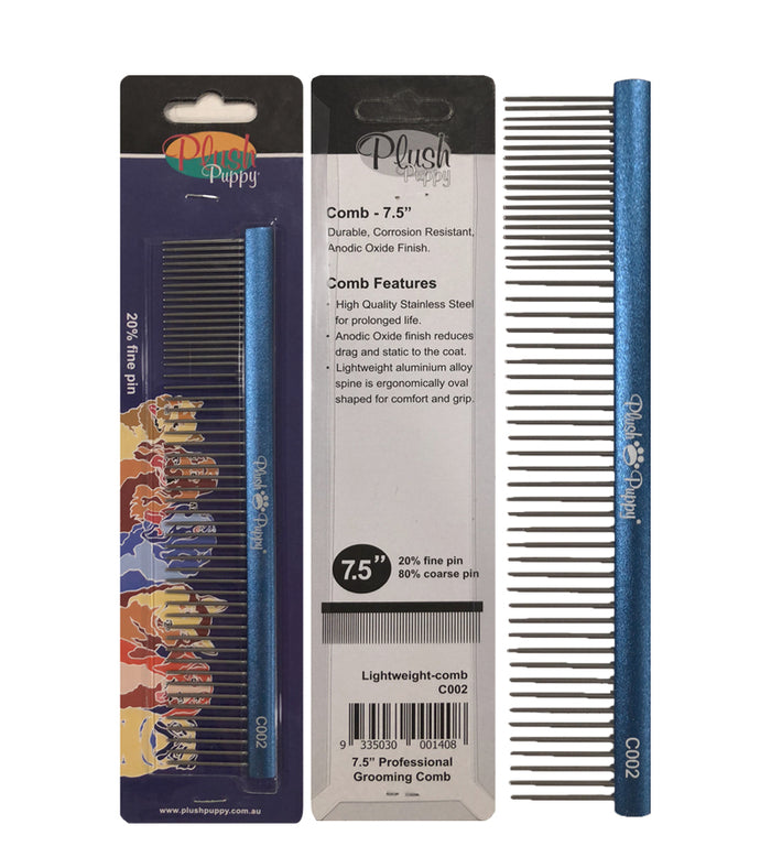 Plush Puppy 7.5 inch Professional Grooming Comb, 20% fine pin, with packaging