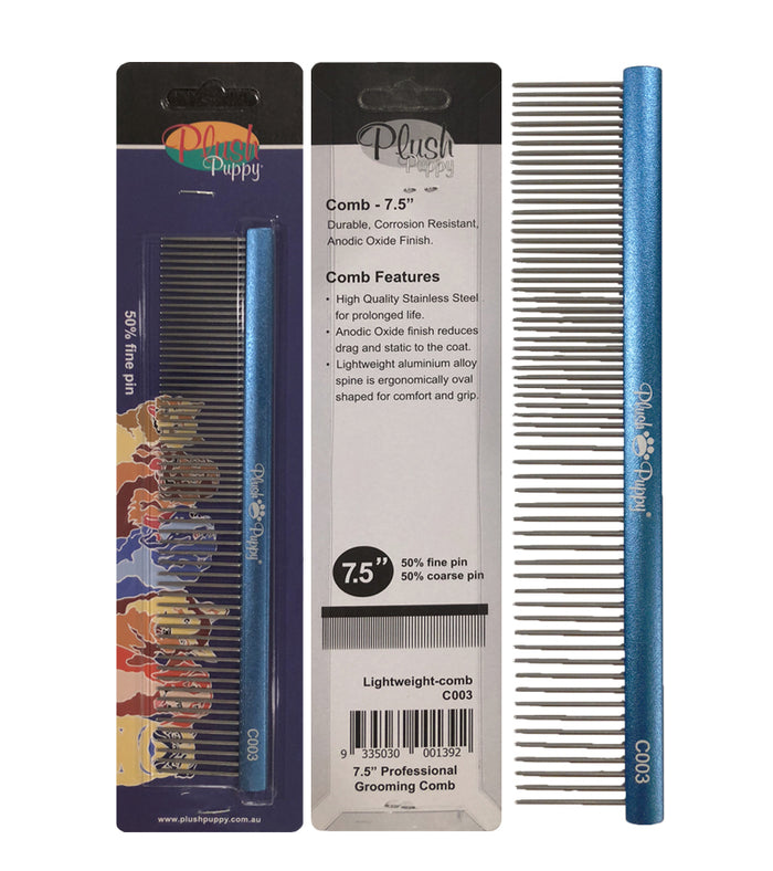 Plush Puppy 7.5 inch Professional Grooming Comb, 50% fine pin, with packaging