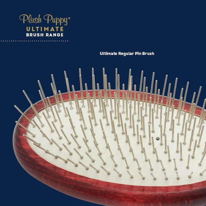 Close-up of the Plush Puppy Ultimate Regular Pin Brush's nickel-plated pins