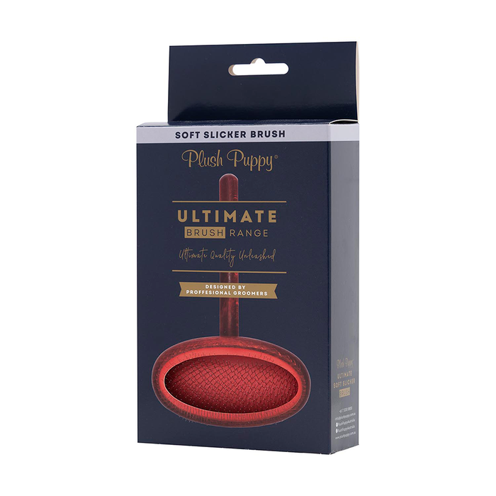 Plush Puppy Ultimate Soft Slicker Brush box, straight-on view