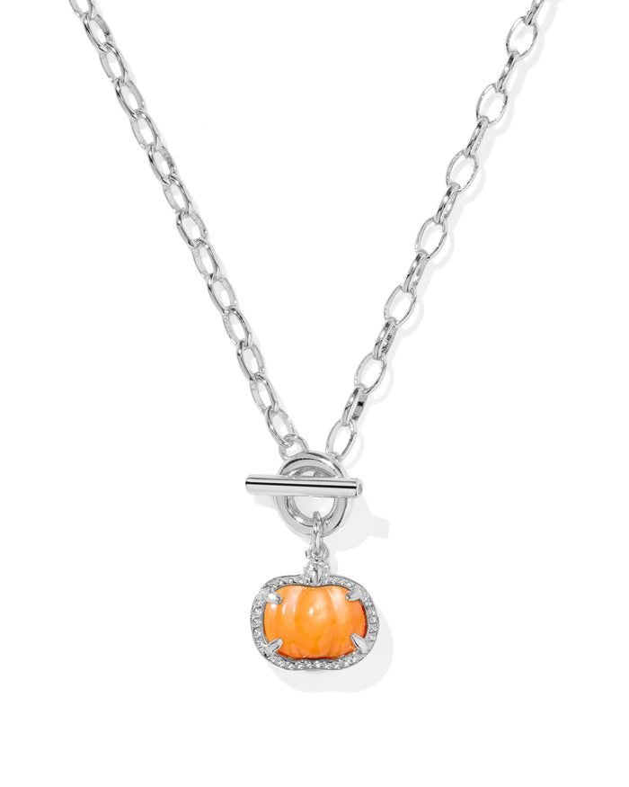 PUMPKIN LINK AND CHAIN NECKLACE SILVER ORANGE MOTHER OF PEARL