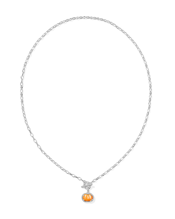 PUMPKIN LINK AND CHAIN NECKLACE SILVER ORANGE MOTHER OF PEARL