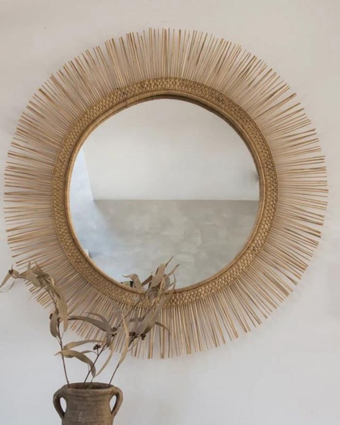 Στρογγυλός Rattan Καθρέφτης Malawi Sun σε 2 Διαστάσεις-75cm