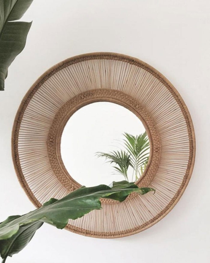 Στρογγυλός Rattan Natural Καθρέφτης Malawi σε 2 Διαστάσεις-Μικρή-75x75cm