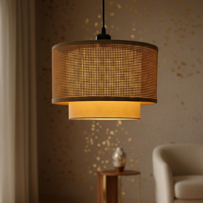 Rattan Square Duo Hanging Lamp 14 Inch