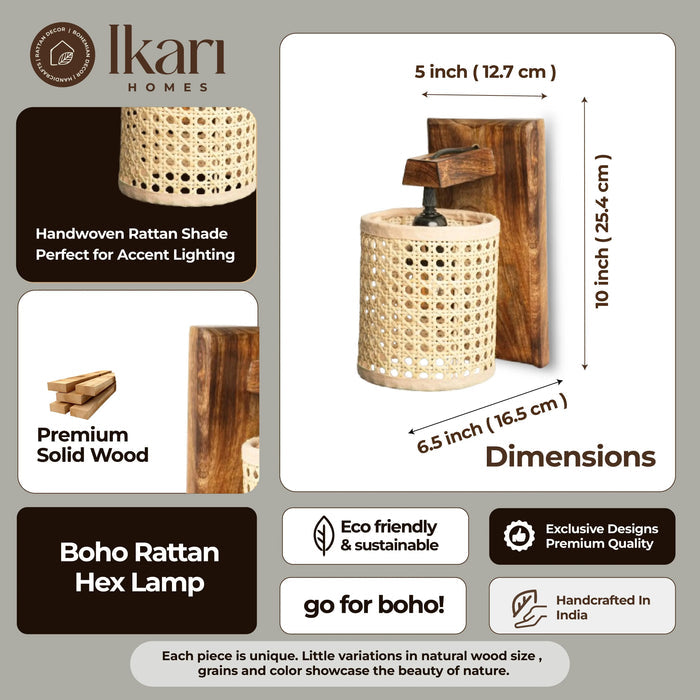Rustic Rattan Wall Lamp – Geometric Elegance, Boho Glow