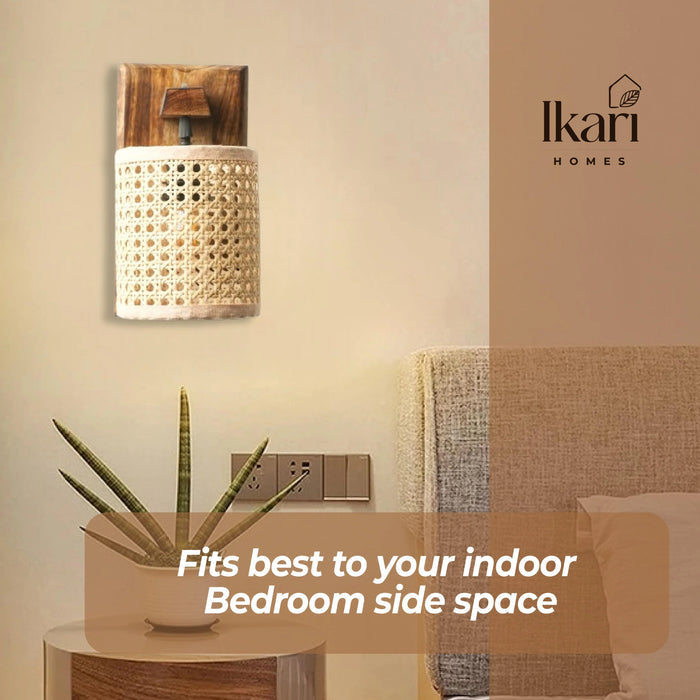 Rustic Rattan Wall Lamp – Geometric Elegance, Boho Glow