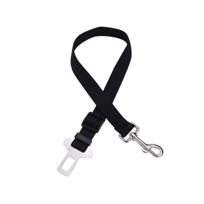 Black nylon safety belt car leash with seatbelt buckle clip and metal snap hook