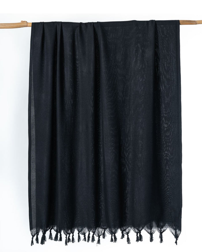 Μαύρο Φουλάρι Scarf Sarong Από Bamboo με Κρόσσια Elegant 100x190cm