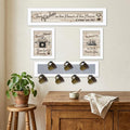 Set Of Four Kitchen Collection VI with Seven Peg Mug Rack 4 White Framed Kitchen Wall Art