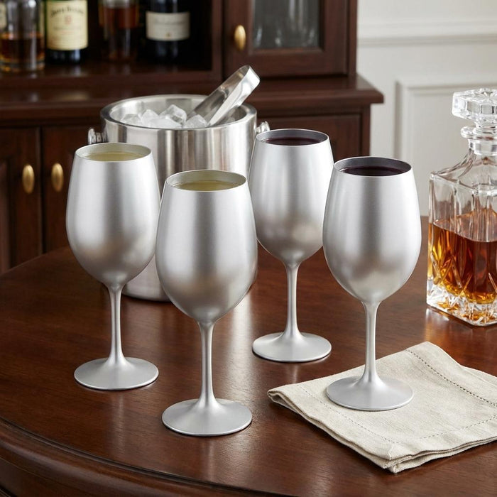 Set of Four Silver Acrylic Stemmed All Purpose Wine Glass