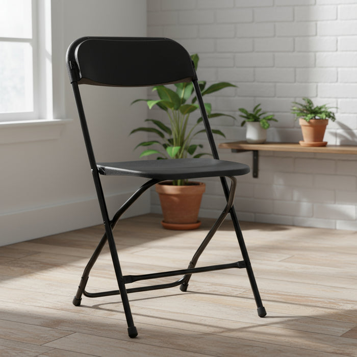 Set of Six Black Metal Outdoor Folding Stacking Dining Chairs