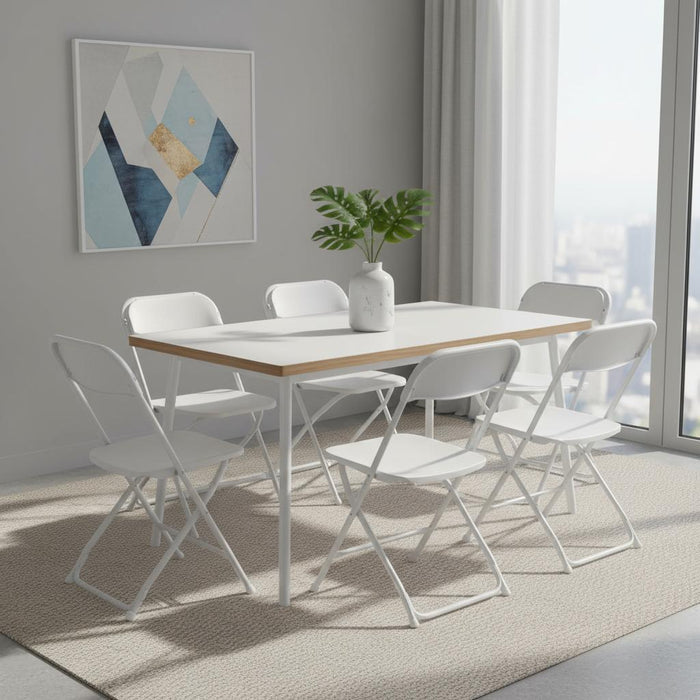Set of Six White Metal Outdoor Folding Stacking Dining Chairs