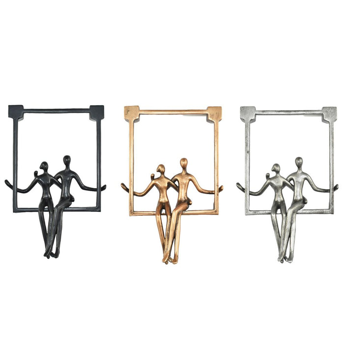 Set of Three Black Pewter And Bronze Resin People Tabletop Sculpture