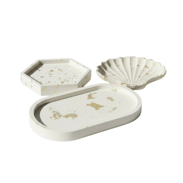 Set of Three Gold And White Resin Handmade Trinket Trays