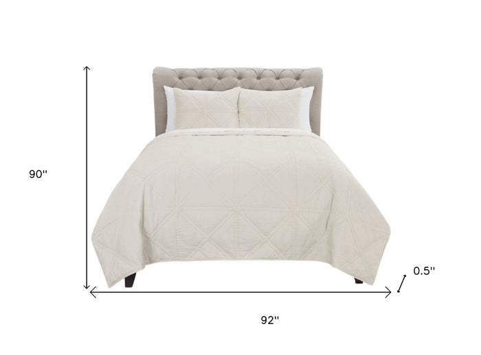 Set of Three Ivory Geometric Queen Quilt