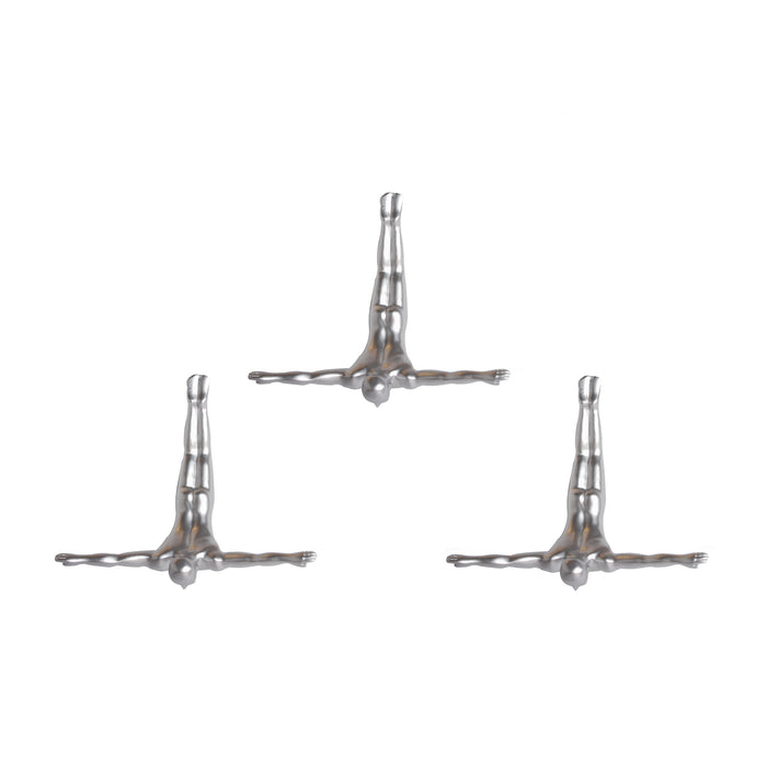 Set of Three Silver Resin Diving Man Hanging Dimensional Sculpture