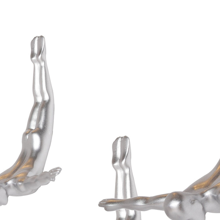 Set of Three Silver Resin Diving Man Hanging Dimensional Sculpture