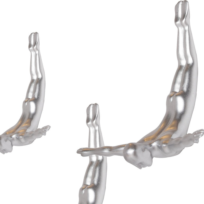 Set of Three Silver Resin Diving Man Hanging Dimensional Sculpture