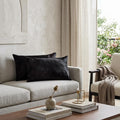 Set of Two 12" X 20" Black Cowhide Throw Pillows