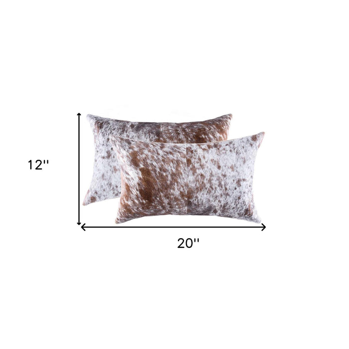 Set of Two 12" X 20" Brown And White Cowhide Throw Pillows