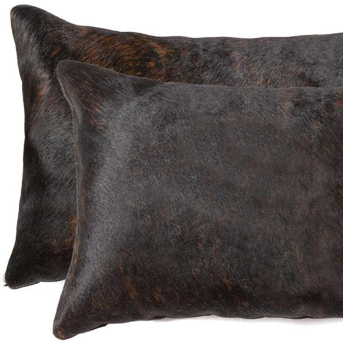 Set of Two 12" X 20" Chocolate Cowhide Cowhide Throw Pillows