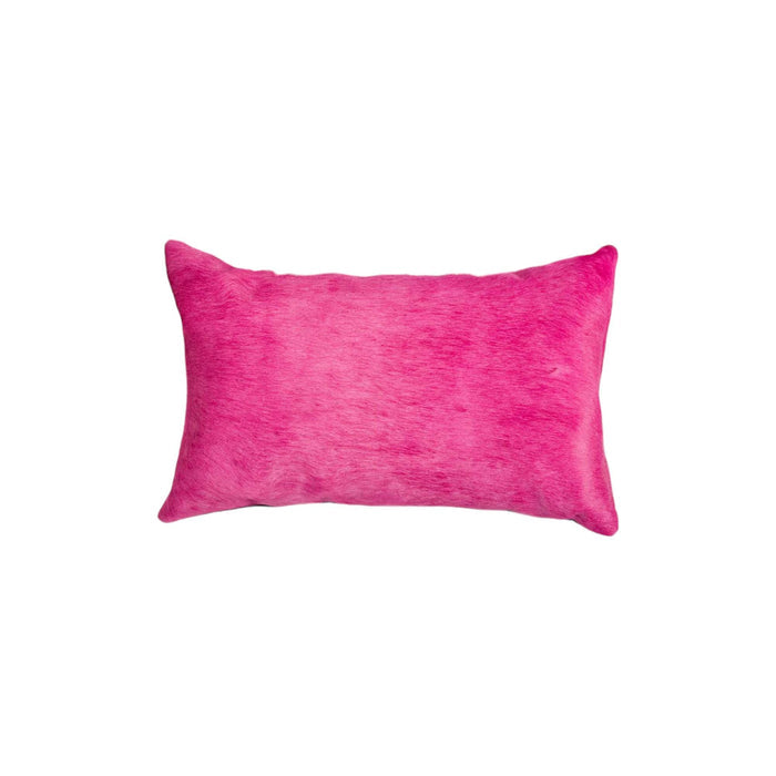 Set of Two 12" X 20" Fuchsia Cowhide Lumbar Throw Pillows