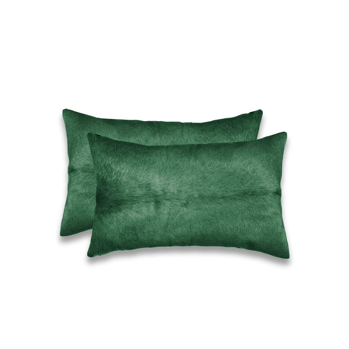 Set of Two 12" X 20" Green Cowhide Throw Pillows