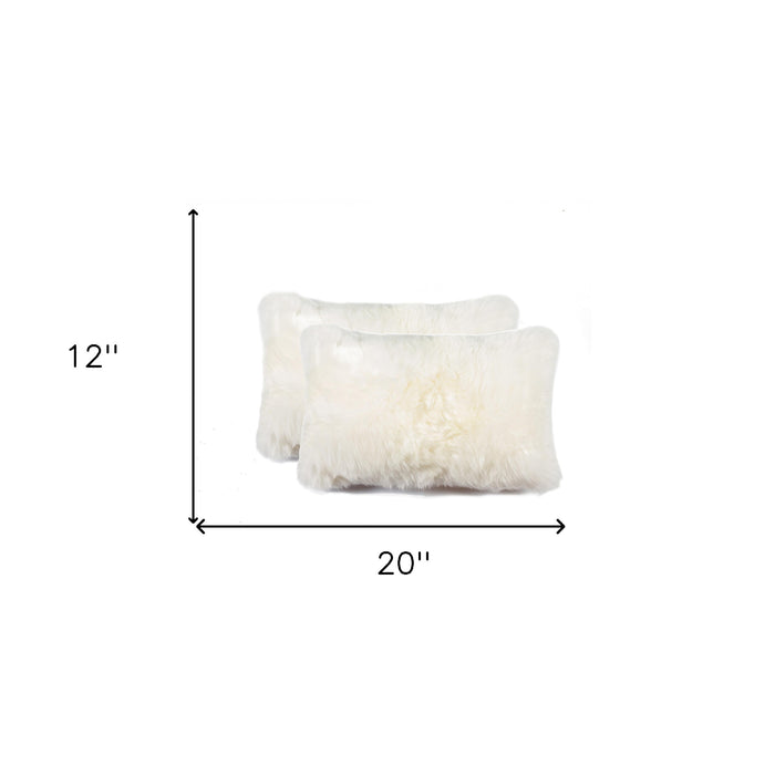 Set of Two 12" X 20" Natural Cowhide Throw Pillow