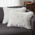 Set of Two 12" X 20" Off White Faux Fur Throw Pillow