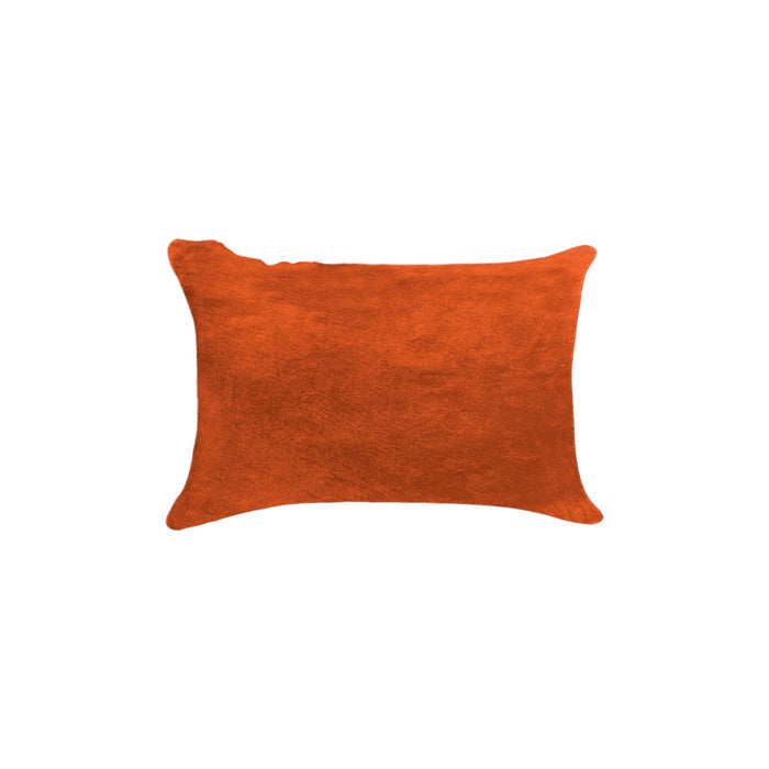 Set of Two 12" X 20" Orange Genuine Cowhide Lumbar Throw Pillows
