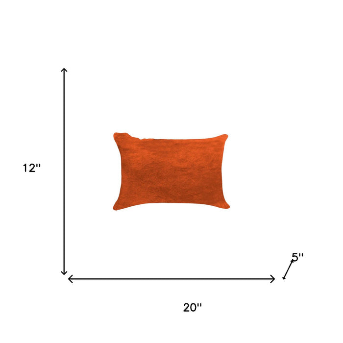 Set of Two 12" X 20" Orange Genuine Cowhide Lumbar Throw Pillows