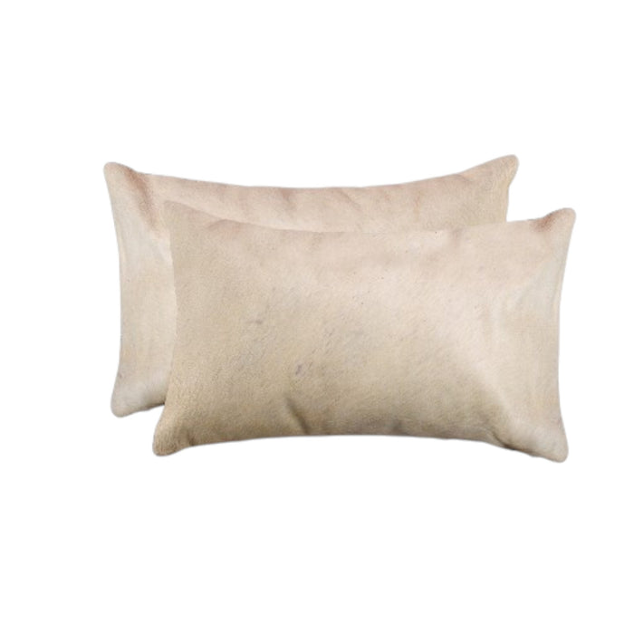 Set of Two 12" X 20" Tan Cowhide Throw Pillows