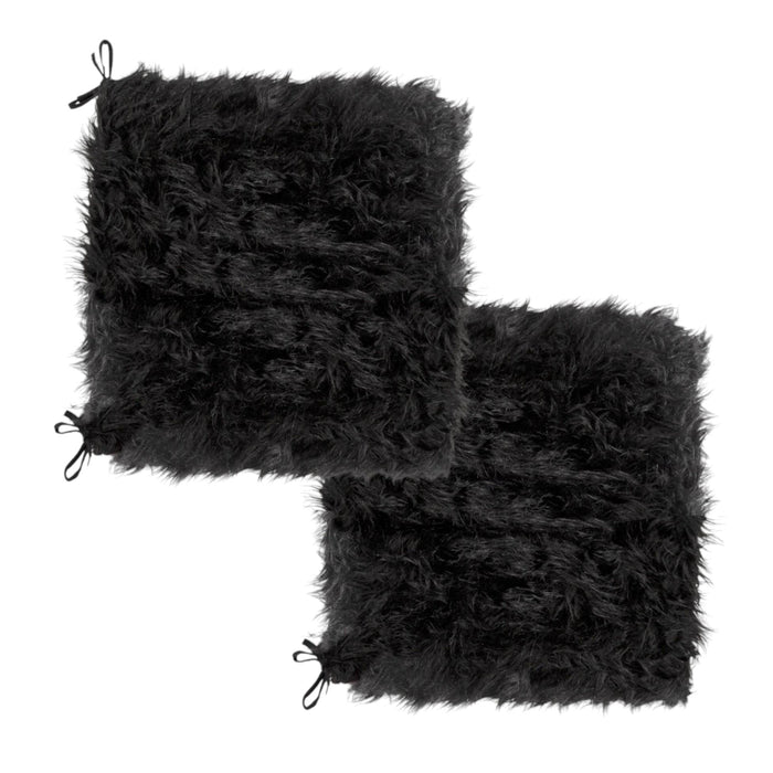 Set of Two 16" X 2" Black Faux Fur Chair Pads